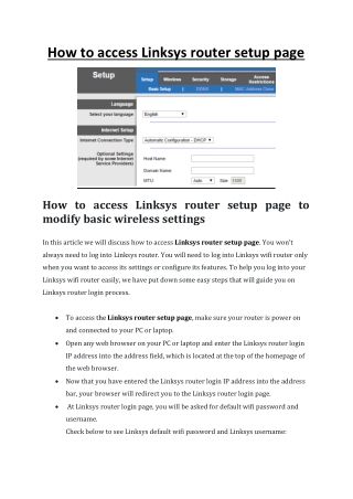 How to access Linksys Router Setup Page