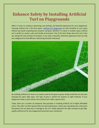 Enhance Safety by Installing Artificial Turf on Playgrounds