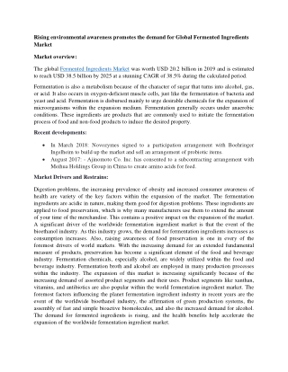 Global Fermented Ingredients Market to witness a stunning CAGR of 38.5% in future