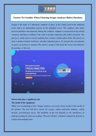 Factors To Consider When Choosing Syngas Analyzer Before Purchase