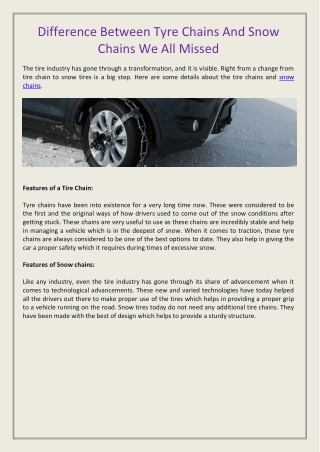 Difference Between Tyre Chains And Snow Chains We All Missed