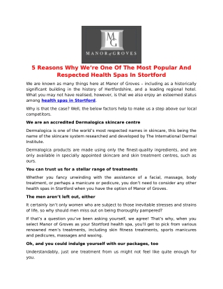 5 Reasons Why We’re One Of The Most Popular AndRespected Health Spas In Stortford