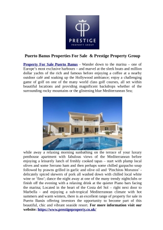 Puerto Banus Properties For Sale & Prestige Property Group