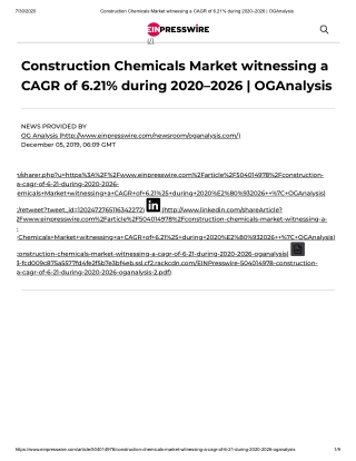 the Construction Chemicals Market is forecast to reach strong market growth through 2026