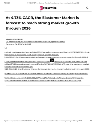 2020 Future of Global Elastomer Market, Size, Share and Trend Analysis Report to 2026