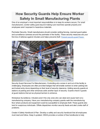 How Security Guards Help Ensure Worker Safety In Small Manufacturing Plants