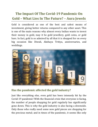 The Impact Of The Covid-19 Pandemic On Gold _ What Lies In The Future - Aura Jewels