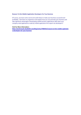 Reasons To Hire Mobile Application Developers For Your Business