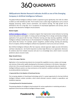 360Quadrants Market Research Indicates ArcGIS as one of the Emerging Company in Artificial Intelligence Software