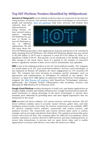 Top IOT Platform Vendors Identified by 360Quadrant