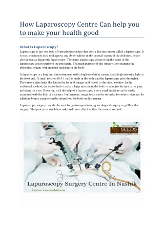 How Laparoscopy Centre Can help you to make your health good