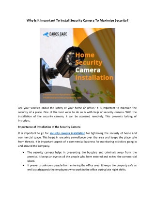 Why Is It Important To Install Security Camera To Maximize Security?