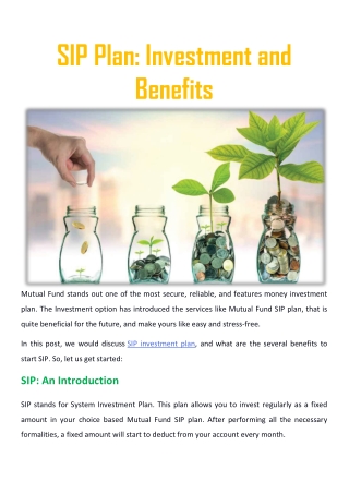 SIP Plan: Investment and Benefits