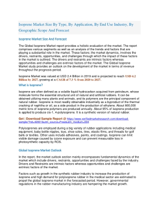 Isoprene Market Size By Type, By Application, By End Use Industry, By Geographic Scope And Forecast