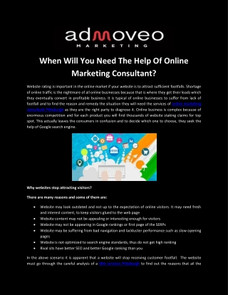 When Will You Need The Help Of Online Marketing Consultant?
