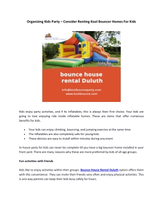 Organizing Kids Party – Consider Renting Kool Bouncer Homes For Kids