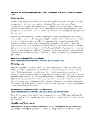 Industrial Water Management Market key players, industry overview, supply chain and analysis to 2026