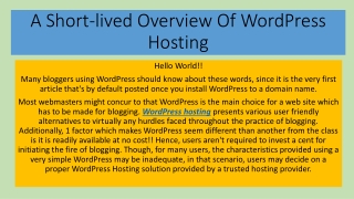 A Short-lived Overview Of WordPress Hosting