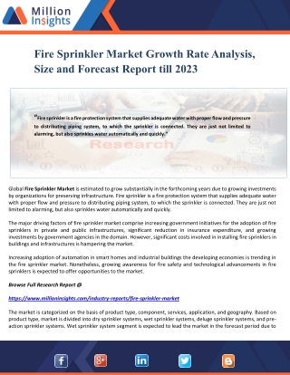 Fire Sprinkler Market Growth Rate Analysis, Size and Forecast Report till 2023