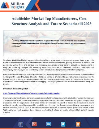 Adulticides Market Top Manufacturers, Cost Structure Analysis and Future Scenario till 2023