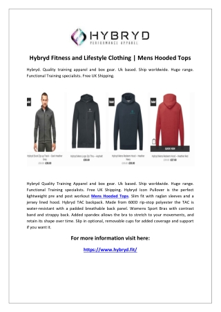 Hybryd Fitness and Lifestyle Clothing | Mens Hooded Tops