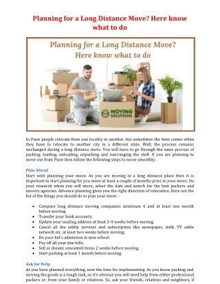 Planning for a Long Distance Move? Here know what to do
