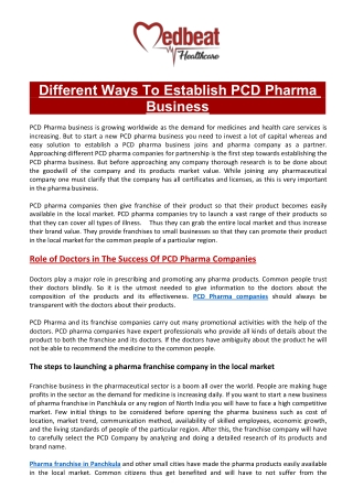 Different Ways To Establish PCD Pharma Business