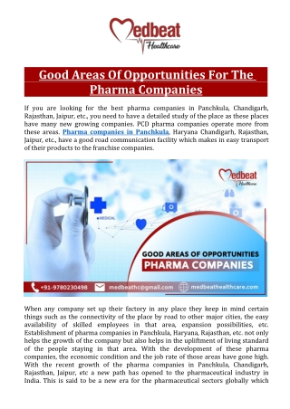 Good Areas Of Opportunities For The Pharma Companies