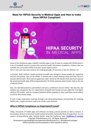 Need for HIPAA Security in Medical Apps and How to make them HIPAA Compliant!