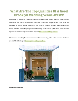 What Are The Top Qualities Of A Good Brooklyn Wedding Venue - WCWV