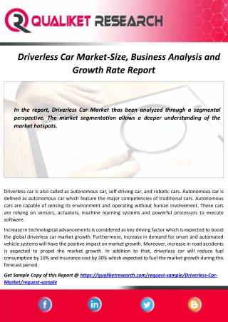 Global Driverless Car Market Size, Share, Trend, Growth, Application and forecast Analysis Report 2020-2027