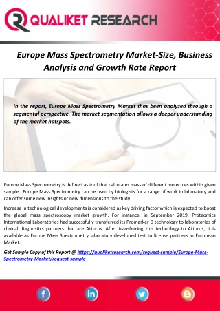 Global Europe Mass Spectrometry Market Size, Share, Trend, Growth, Application and forecast Analysis Report 2020-2027