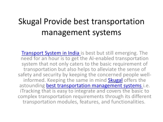 Skugal Provide best transportation management systems