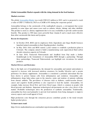 Global Astaxanthin Market predicted to expand with a CAGR of 8% in future