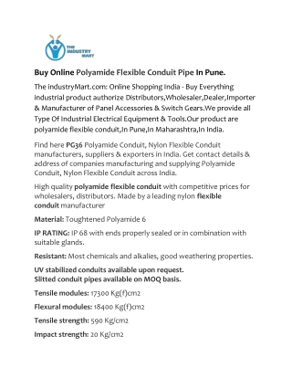 Buy Online Polyamide Flexible Conduit Pipe In Pune,India
