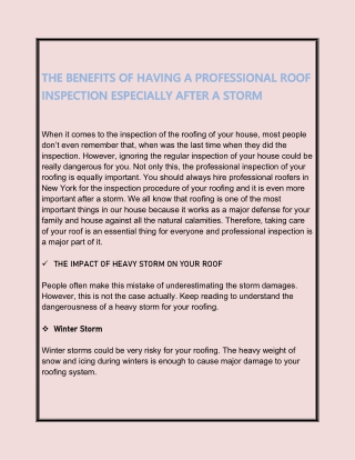 THE BENEFITS OF HAVING A PROFESSIONAL ROOF INSPECTION ESPECIALLY AFTER A STORM