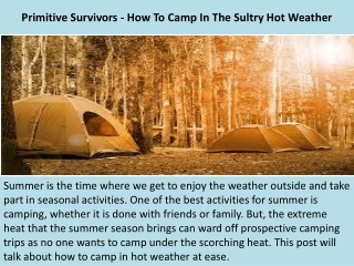 Primitive Survivors - How To Camp In The Sultry Hot Weather