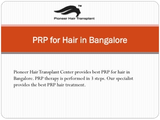 PRP for Hair in Bangalore