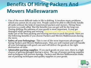 Benefits Of Hiring Packers And Movers Malleswaram