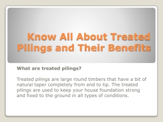 Know All About Treated Pilings and Their Benefits