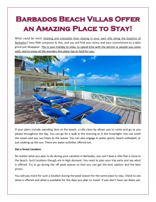 Barbados Beach Villas Offer an Amazing Place to Stay!