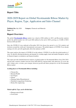 Nicotinamide Ribose Market by Player, Region, Type, Application and Sales Channel 2020