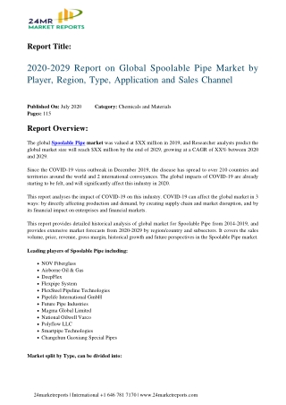 Spoolable Pipe Market by Player, Region, Type, Application and Sales Channel 2020