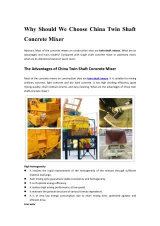 Why Should We Choose China Twin Shaft Concrete Mixer