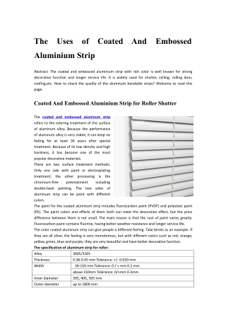 The Uses of Coated And Embossed Aluminium Strip