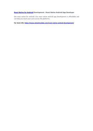 React Native for Android Development - React Native Android App Developer