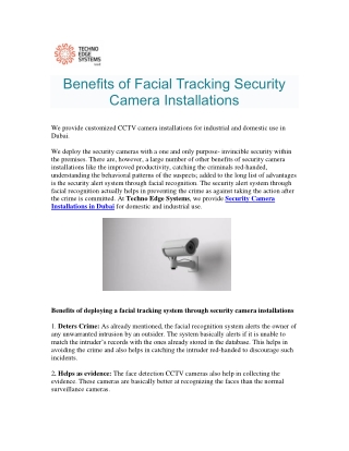 Facial Tracking Security Camera Installations