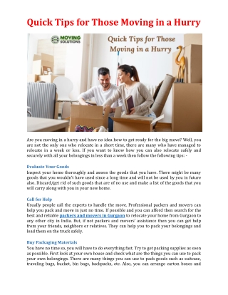 Quick Tips for Those Moving in a Hurry
