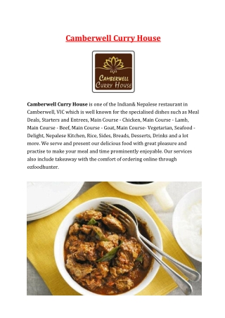 5% off - Camberwell Curry House Restaurant takeaway Menu, VIC