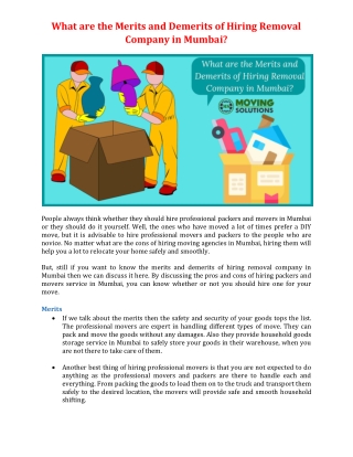 What are the Merits and Demerits of Hiring Removal Company in Mumbai?